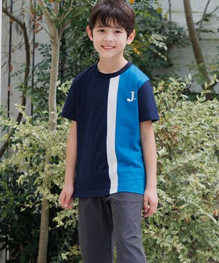 J.PRESS KIDS 【100-130cm】50/2 トリコストライプ 切替Tシャツ ダルブルー系
