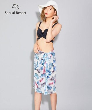 San-ai Resort（三愛水着楽園） 【SALE】【San-ai Resort】リーフ柄 パレオワンピース M ホワイト