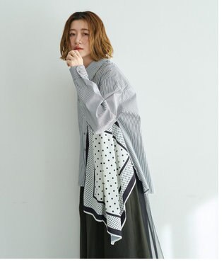 YECCA VECCA スカーフデザインアシメシャツ Stripe