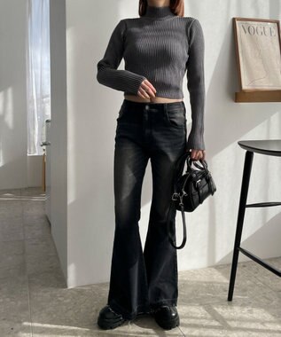 WEGO リブハイネックショートニット スミクロ