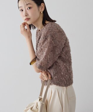 AMERICAN HOLIC フリンジジャガードブラウス Mocha