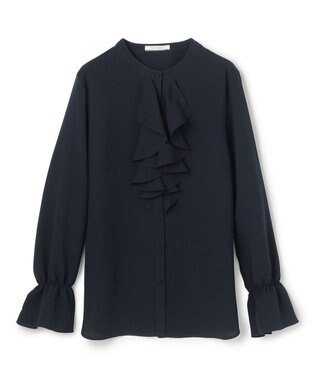 BEIGE， 【WEB限定・洗える】CLARION / バンドカラーフリルブラウス Navy