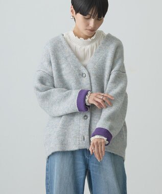 AMERICAN HOLIC ブークレＷフェイスＶネックニットカーディガン Sax