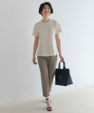 J.PRESS LADIES L 【洗える・接触冷感・UVケア・吸水速乾・防透け】麻シェルドライ テーパード パンツ カーキ系