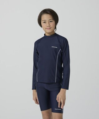 BEAMS SCHOOL 長袖被りラッシュガード ネイビー×ホワイト