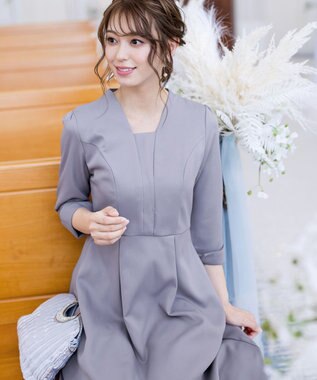 Tiaclasse 【洗える】裾に向かってエレガントに広がる美光沢フレアワンピース ブルー