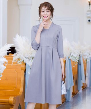 Tiaclasse 【洗える】裾に向かってエレガントに広がる美光沢フレアワンピース ブルー