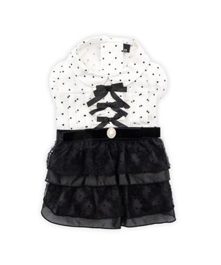 PET PARADISE cherircouture ドットシャツ ワンピース 小型犬 ホワイト×ブラック