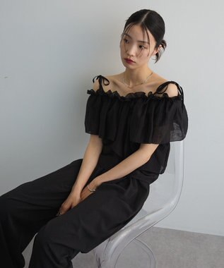 Green Parks マルチＷＡＹオフショルフリルブラウス Black