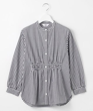 J.PRESS LADIES S 【洗える・接触冷感・UVケア】エステネージュストライプ シャーリング  ブラウス ホワイト×ネイビーギンガム系