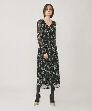 GRACE CONTINENTAL コスメフロッキープリントワンピース ブラック