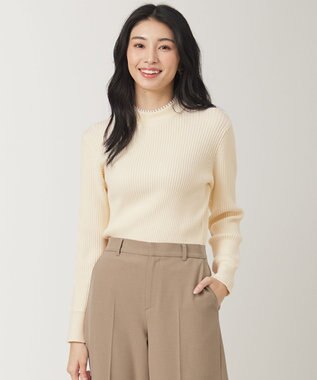 ANY SIS L 【洗える】ネックパール調リブ ニット