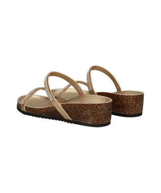 INTER-CHAUSSURES 【ITALIAN SHOEMAKERS】ラインストーンダブルストラップサンダル ゴールド