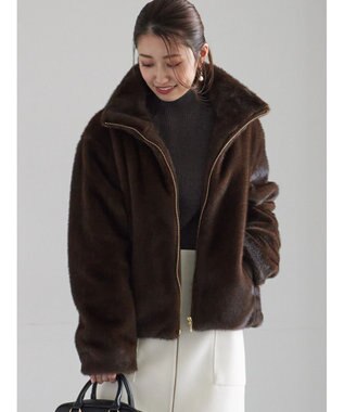 Te chichi 【宮本茉由着用】グラデーションファースタンドジャケット ブラウン