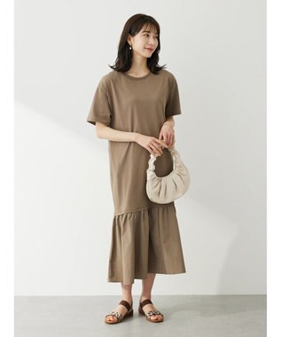 Green Parks 裾切り替えＴＥＥワンピース Brown