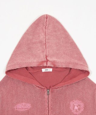 WEGO 【ユニセックス着用ITEM】ブリーチニットグラフィックZIPパーカー ピンク