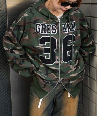 WEGO ナンバリングビッグジップパーカー 柄1