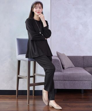 Tiaclasse 【ブラウス&パンツ2点セット】サイドプリーツブラウス×テーパードパンツ セットアップ ブラック