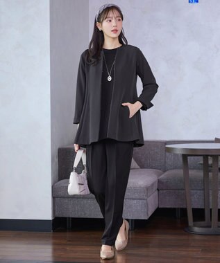 Tiaclasse 【ブラウス&パンツ2点セット】サイドプリーツブラウス×テーパードパンツ セットアップ ブラック