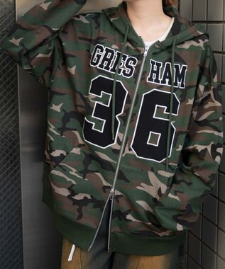 WEGO ナンバリングビッグジップパーカー 柄1