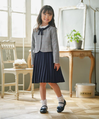 組曲 KIDS 【110-140㎝】グレンチェックジャケット＆プリーツワンピース セット ネイビー×チェック系