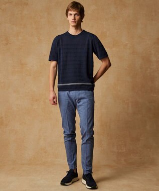 JOSEPH ABBOUD 【キングサイズ・ウエストも伸びる/清涼/ストレッチ】ストレッチリネンシャンブレーパンツ サックスブルー系