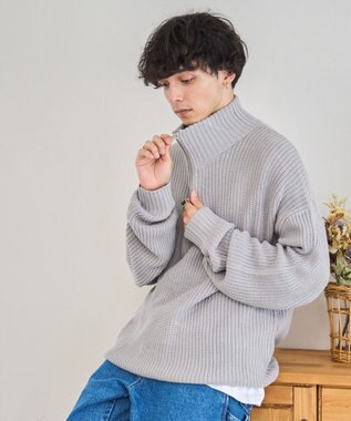 WEGO ルーズフィットハーフZIPプルオーバー ライトグレー