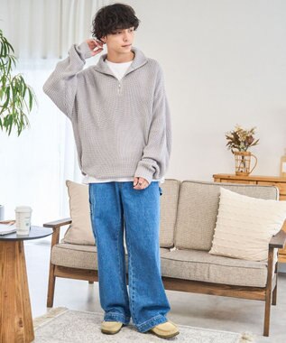 WEGO ルーズフィットハーフZIPプルオーバー ライトグレー
