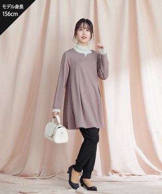 Tiaclasse 【洗える】キーネックバックツイストポンチチュニックブラウス ピンクモカ