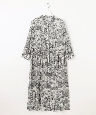 自由区 L 【洗える】ランドスケーププリント ワンピース モノトーン