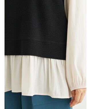 Green Parks とろみ布帛ドッキングニットチュニック Black