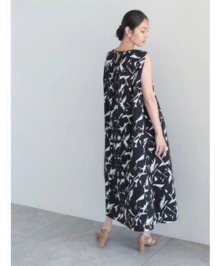 Te chichi コットンリップルアートプリントワンピース ブラック