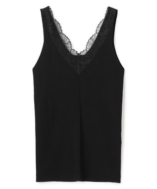 BEIGE， RUBY / レーストリム リブタンクトップ Black