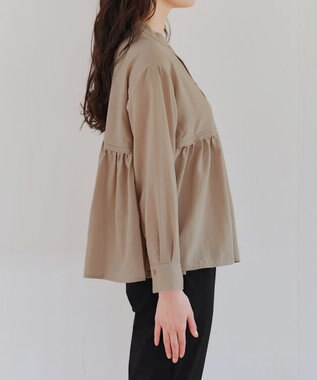 Tiaclasse 【洗える】ピンタックギャザーブラウス モカ