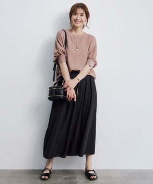 自由区 【洗える】ランダムタック スカート ブラック