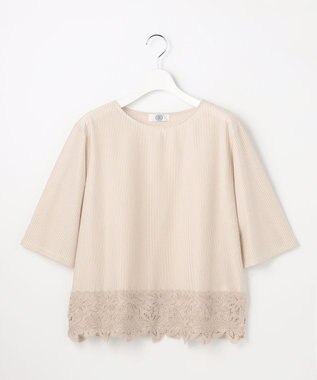 J.PRESS LADIES L 【一枚で着映え】ストライプレース クルーネック カットソー ベージュストライプ系