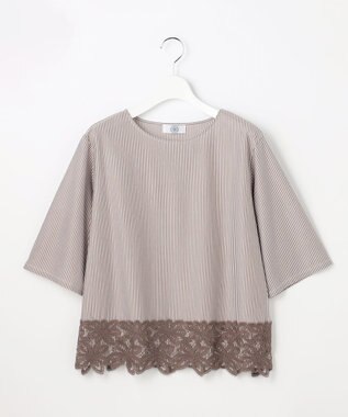 J.PRESS LADIES L 【一枚で着映え】ストライプレース クルーネック カットソー モカストライプ系