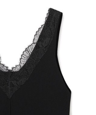 BEIGE， RUBY / レーストリム リブタンクトップ Black