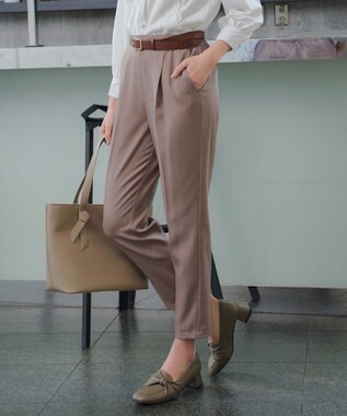 Tiaclasse 【ブラウス&パンツ2点セット】サイドプリーツブラウス×テーパードパンツ セットアップ モカ
