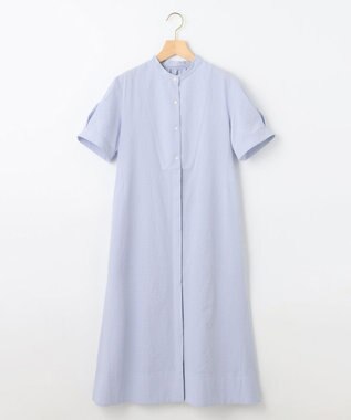 組曲 【WEB限定】サッカーストレッチ バンドカラーワンピース サックスブルー系