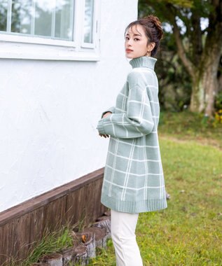 Tiaclasse 【洗える】チェックジャガードニットチュニック ミント