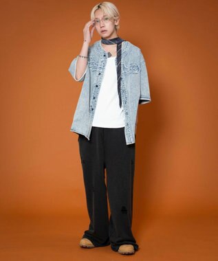 WEGO 【ユニセックス着用ITEM】ベースボールデニムグラフィックシャツ（SS） デニム淡加工色