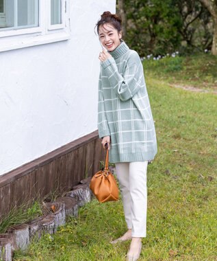 Tiaclasse 【洗える】チェックジャガードニットチュニック ミント