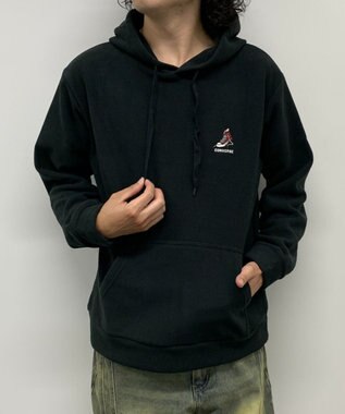 WEGO 【ユニセックス着用ITEM】ワッフルフリースOP刺繍プルパーカー ブラック