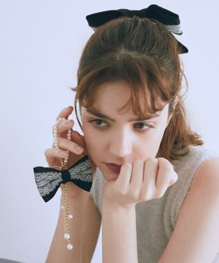 Maison de FLEUR ベロアレースリボンチャーム Black