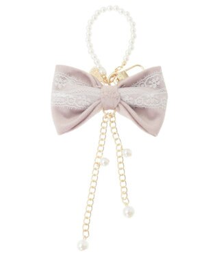 Maison de FLEUR ベロアレースリボンチャーム Grayish Pink