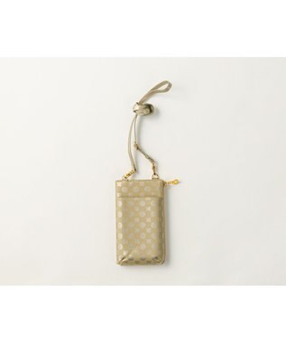 MIYABIYA La quoh with kirakaracho 南蛮七宝プリントレザー スマホポシェット 利休白茶金色(ゴールド)