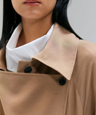 BEIGE， COBURN / シルク混ロングステンカラーコート Camel