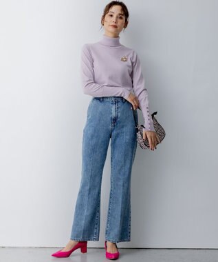 組曲 ルーズフィットタートル ニット ライラック系