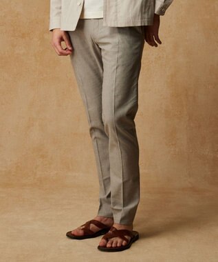 【ウエストも伸びる/清涼/ストレッチ】ストレッチリネンシャンブレーパンツ